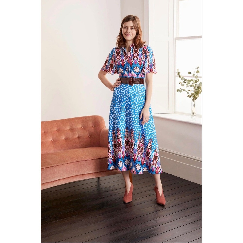 Boden Blue Floral Print Midi Dress